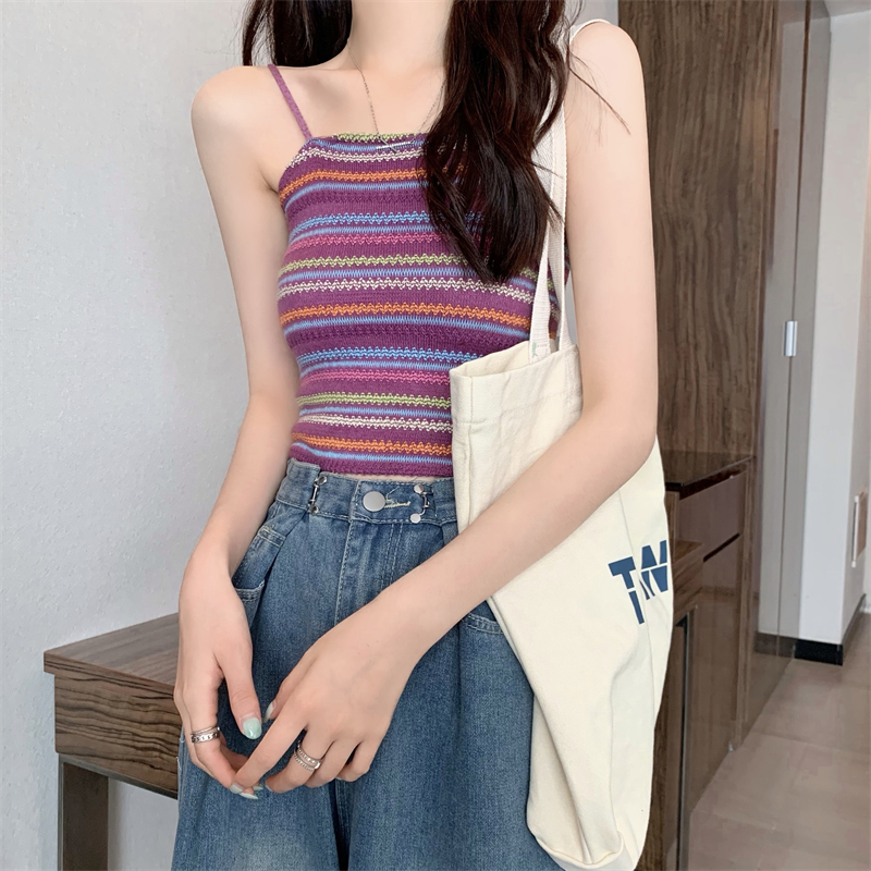 Real price real price New version of retro color matching design sense knitted camisole vest