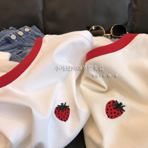 Cotton new short sleeve T-shirt women embroidered strawberry