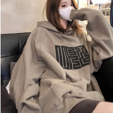 New Korean style loose overcoat women's autumn and winter loose plus velvet couple size