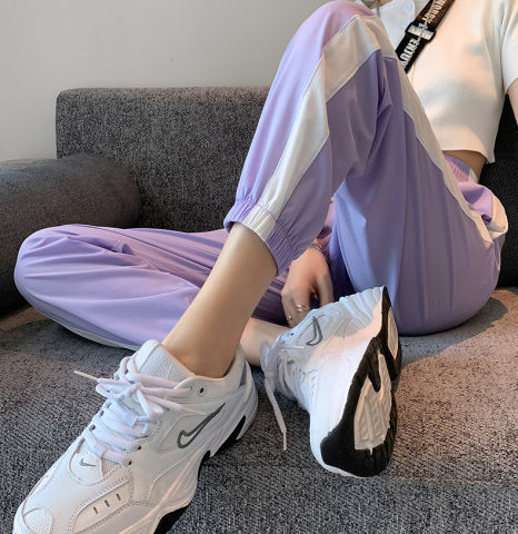 Purple pants women's ice silk sweatpants loose legged summer 2022 new wide leg leisure thin guard pants summer
