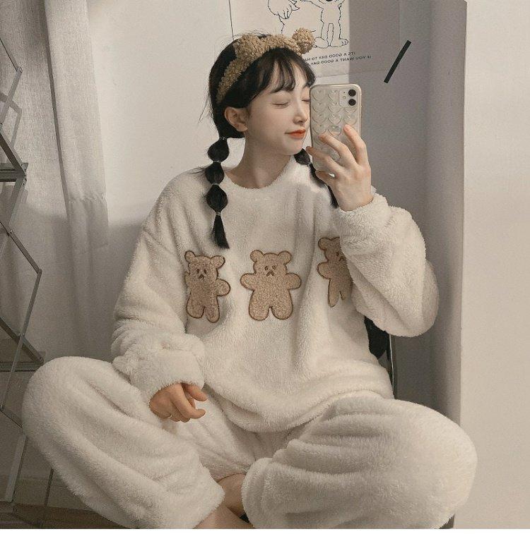 2021 new style pajamas pajamas women's winter women's flannel warm in autumn and winter can wear two-piece home clothes