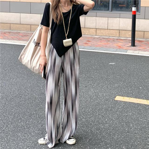 Pleated pants tie dyed wide leg pants women's high waist hanging thin loose straight tube crimping casual floor pants