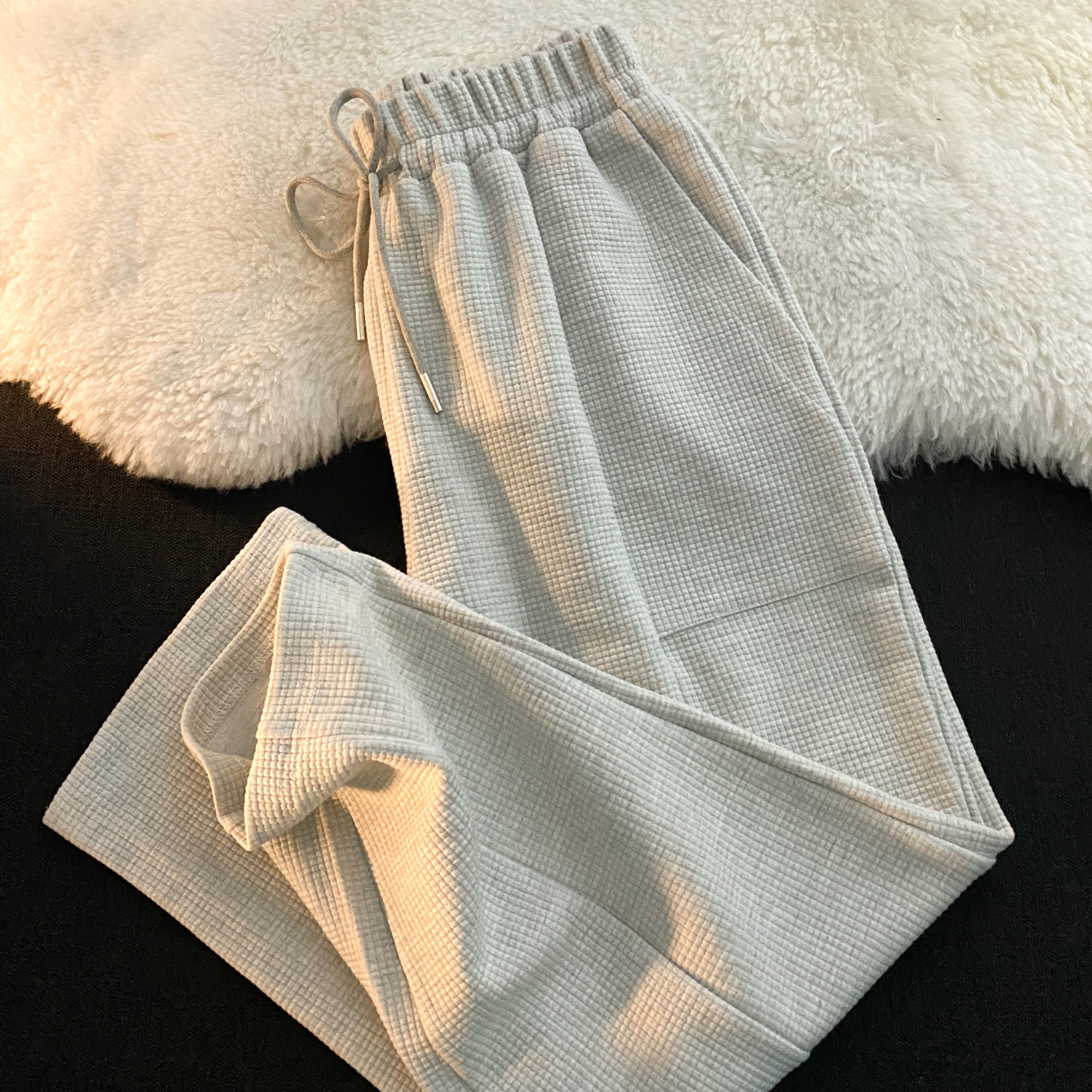 Waffle straight tube waffle drop pants, minority high-grade retro Street Korean casual pants