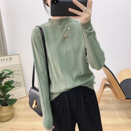 Autumn and winter new half turtleneck soft waxy sweater women's pullover vertical knitted sweater top foreign style bottoming shirt
