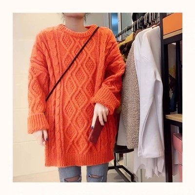 Large size sweater women's Korean version fashion loose large version lazy wind twist Pullover mid length women's 2020 new autumn and winter