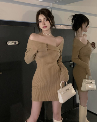 Real shooting real price Pure desire autumn and winter sexy slim slim knitted dress for women