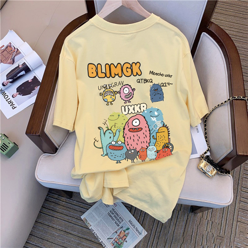Official picture net price 200g back bag spring and summer pure cotton front and back printed short-sleeved T-shirt women