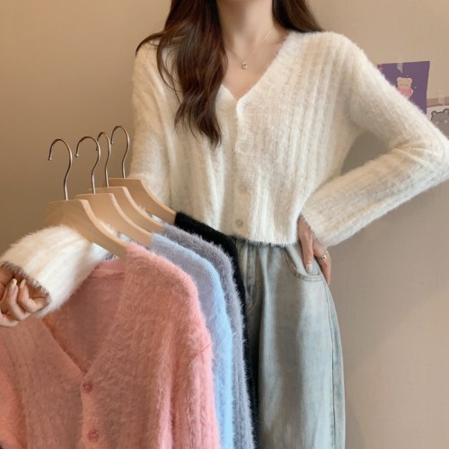 Real price real price autumn and winter new all-match slim cardigan sweater sexy fur sweater women