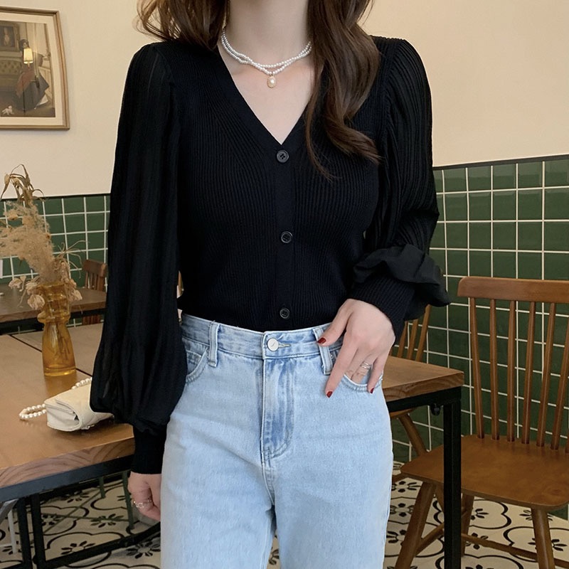 Knitwear women's summer thin New Vintage loose chiffon collar mesh