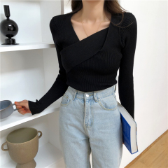 實拍 加厚款 小眾設計感打底針織衫ins洋氣百搭短款上衣