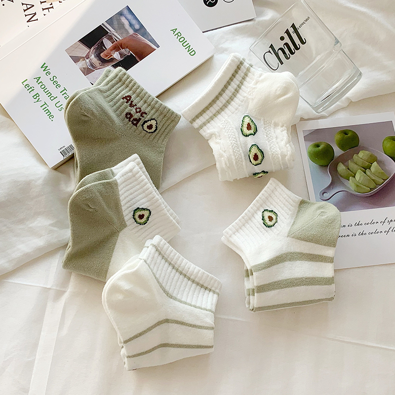Green short socks women's summer thin section shallow mouth tide Korean version cute Japanese all-match student sports boat socks