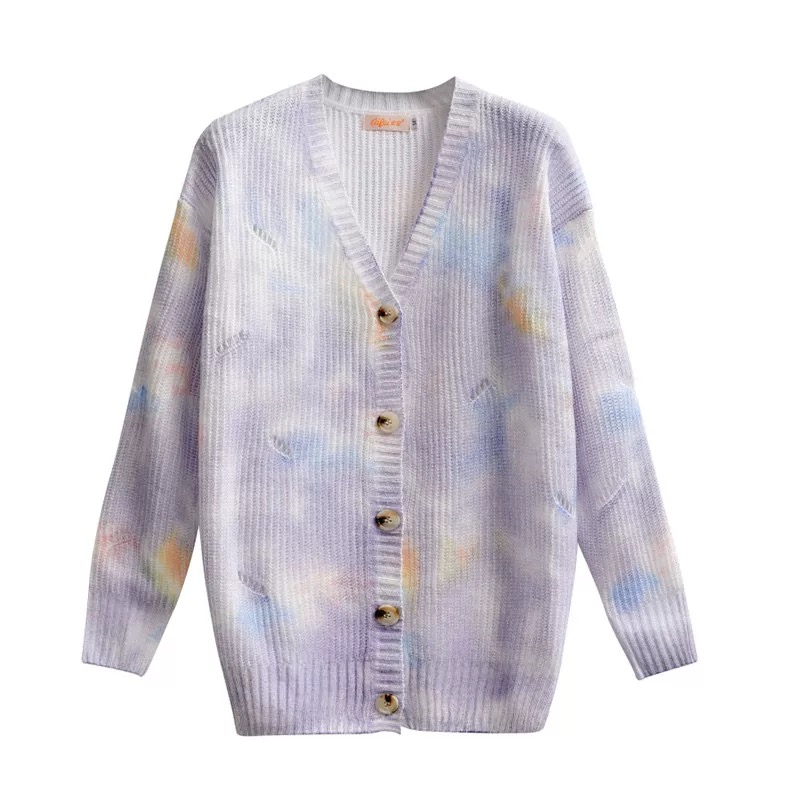 New fashion and sweet tie dye ice cream knitted cardigan coat for women in spring and autumn 2020