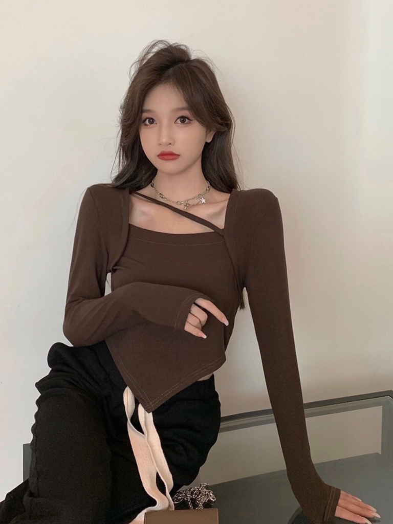 Spring and autumn pure desire 2022 new irregular slim fit inner T-shirt women's long sleeved bottomed shirt tights