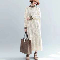 Large women's long wool dress over knee autumn women's 2020 new split art hollow out knitwear dress