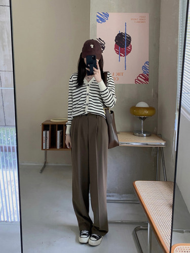 Autumn and winter Brown drop feeling suit pants  new autumn high waist thin and versatile casual loose straight pants