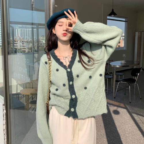 Autumn 2022 new women's Japanese style lazy gentle wind retro high-end long-sleeved knitted cardigan loose sweater