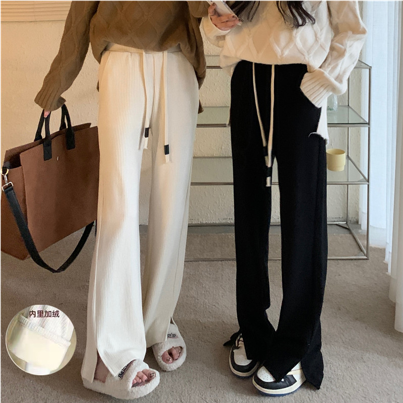 Split wide leg floor mops autumn and winter 2021 new high waist slim casual pants drop feeling pants women