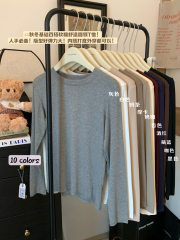 Photographed Basic Solid Color Round Neck Versatile Student Crew Neck Long Sleeve T-Shirt for Women as Base Layer Top