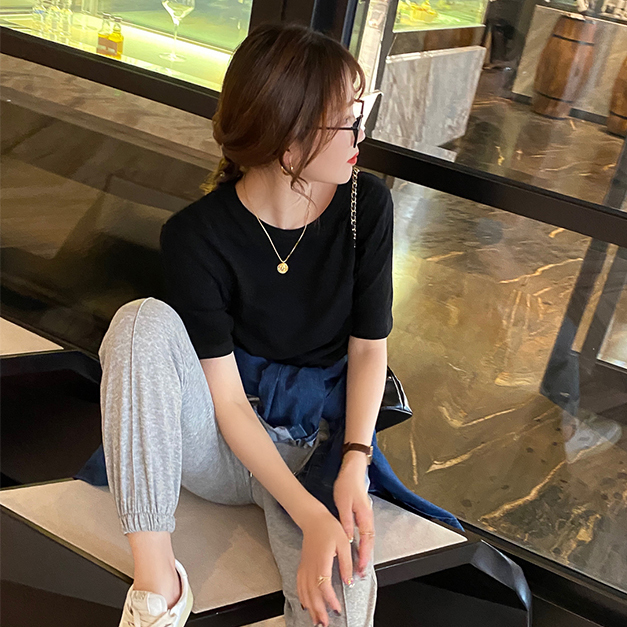 Loose cotton T-shirt women's short sleeve 2022 new Joker crew neck bottoming shirt with solid color shirt half sleeve jacket