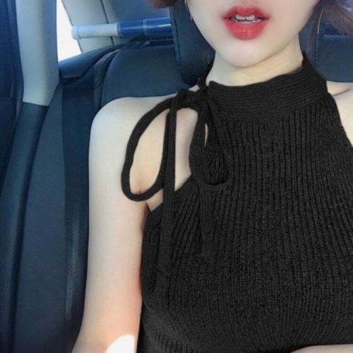 Sleeveless Halter waistcoat for women wearing ins super hot fashion sexy off the shoulder Knitted Top with trampoline in summer