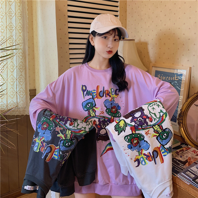 Official map fish scale cotton round neck sweater women's loose and lazy style thin spring and autumn top long-sleeved T-shirt