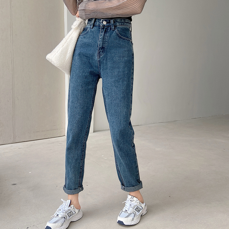 Pear shaped figure with high waist dad jeans for women loose and thin