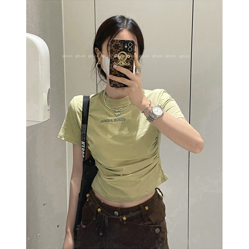 Slim hot girl short-sleeved T-shirt women's summer slim retro American niche shirt