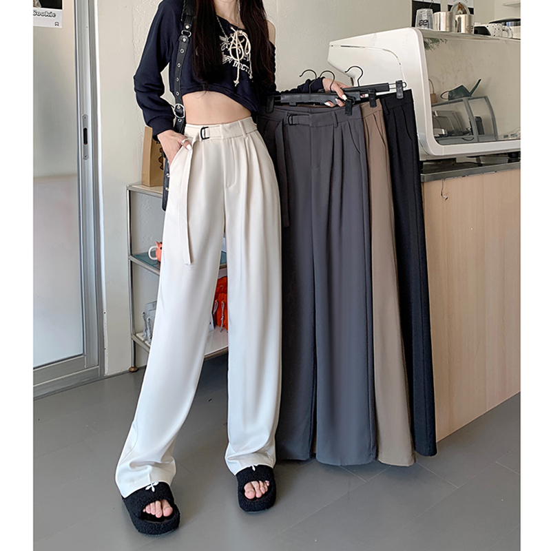 Real shot 2022 autumn design sense lace waist suit pants wide-leg pants women's casual slim trousers women
