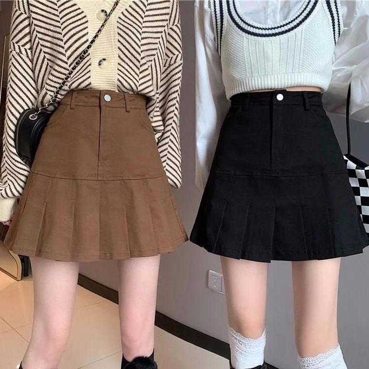 2023 new fashion all-match pure cotton double-layer lined spring and summer new pleated half-length hip skirt