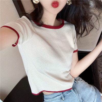 Short top with high waist pants short sleeve T-shirt for women