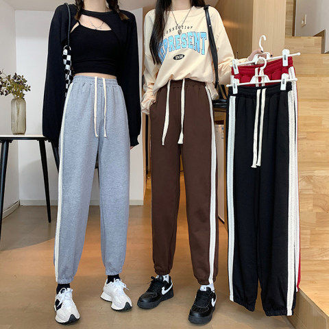 Side strip sweatpants autumn Korean version 2022 new high waist thin all-match casual harem pants women