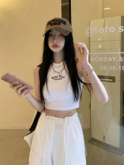 Real price ice thread short style with vest inside, female summer Spice Girl slim fit, sleeveless suspender top outside