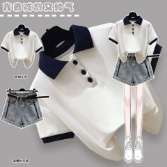 Real price large summer suit short sleeve T-shirt + versatile denim shorts 2-piece set