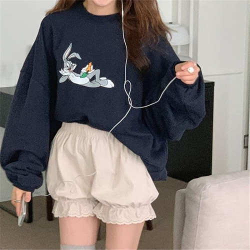 South Korea jkchi cute girl style rabbit print loose college Terry sweater loose autumn winter top Retro