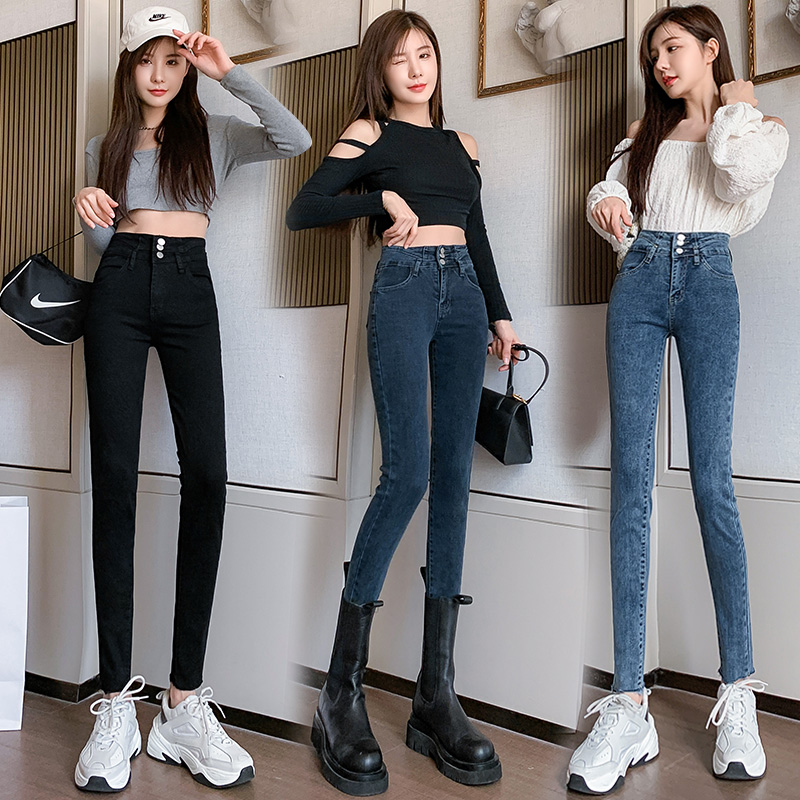 Real shot elastic women's 2021 high waist jeans women's autumn style slim slim slim Leggings cowboy pencil pants