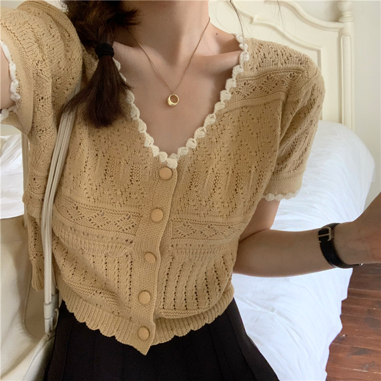 The spice girl milk bear knitted short sleeve top women's thin T-shirt summer high waist short 2022 NEW