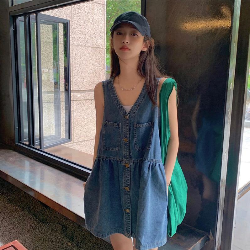 Sleeveless vest denim dress female summer 2023 new Korean version loose small casual suspender skirt