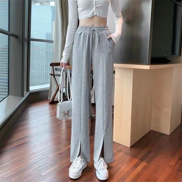 Guantu spring and summer new high waist drop feeling split wide leg pants guard pants women's floor Pants Grey student net red