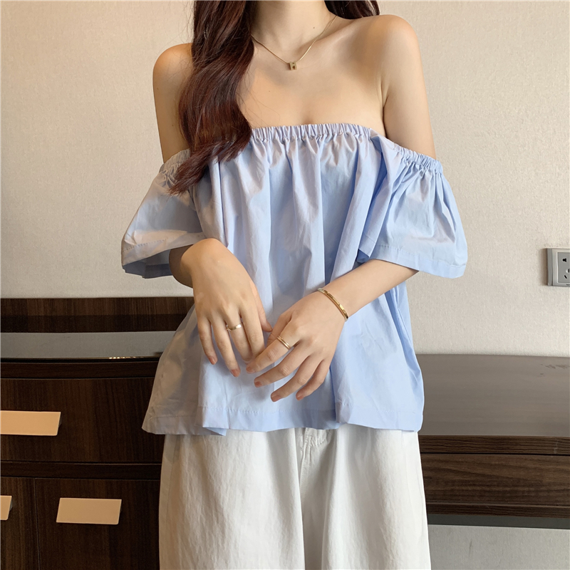 Real price new French niche three wear one shoulder can be sweet or salt lotus leaf smart shirt