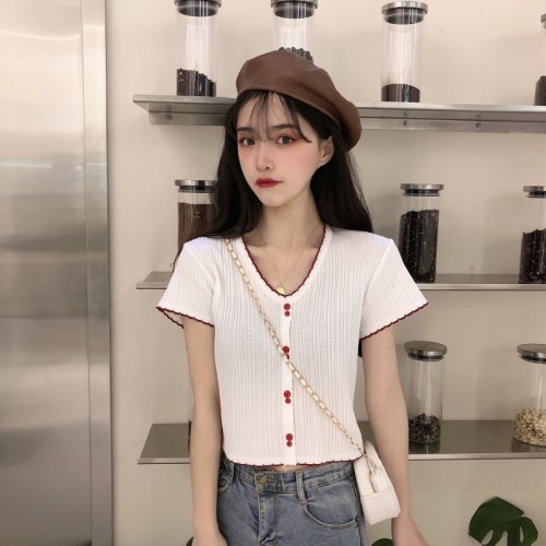 Summer 2020 new slim, playful, open navel, short design, small and fresh short sleeve T-shirt, female student