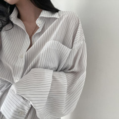 Ins recommends Korean retro sunscreen Stripe Shirt Dress boyfriend style loose shirt in early spring