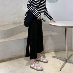 Real shooting summer new Korean character skirt skirt big swing versatile split small black skirt pure cotton