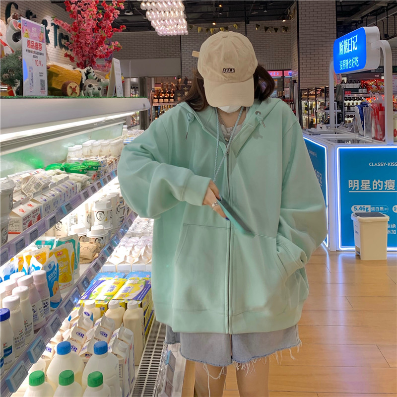 Cotton in 2022, the new Korean version of the loose hat ins simple casual versatile cardigan casual hoodie