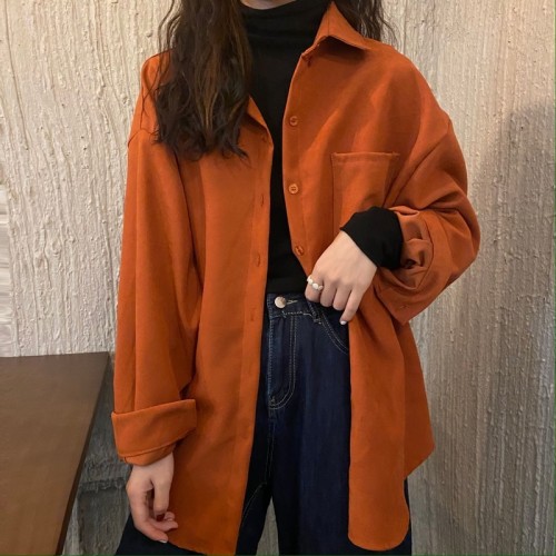 Real price shooting autumn and winter New Retro suede corduroy lazy loose versatile temperament shirt