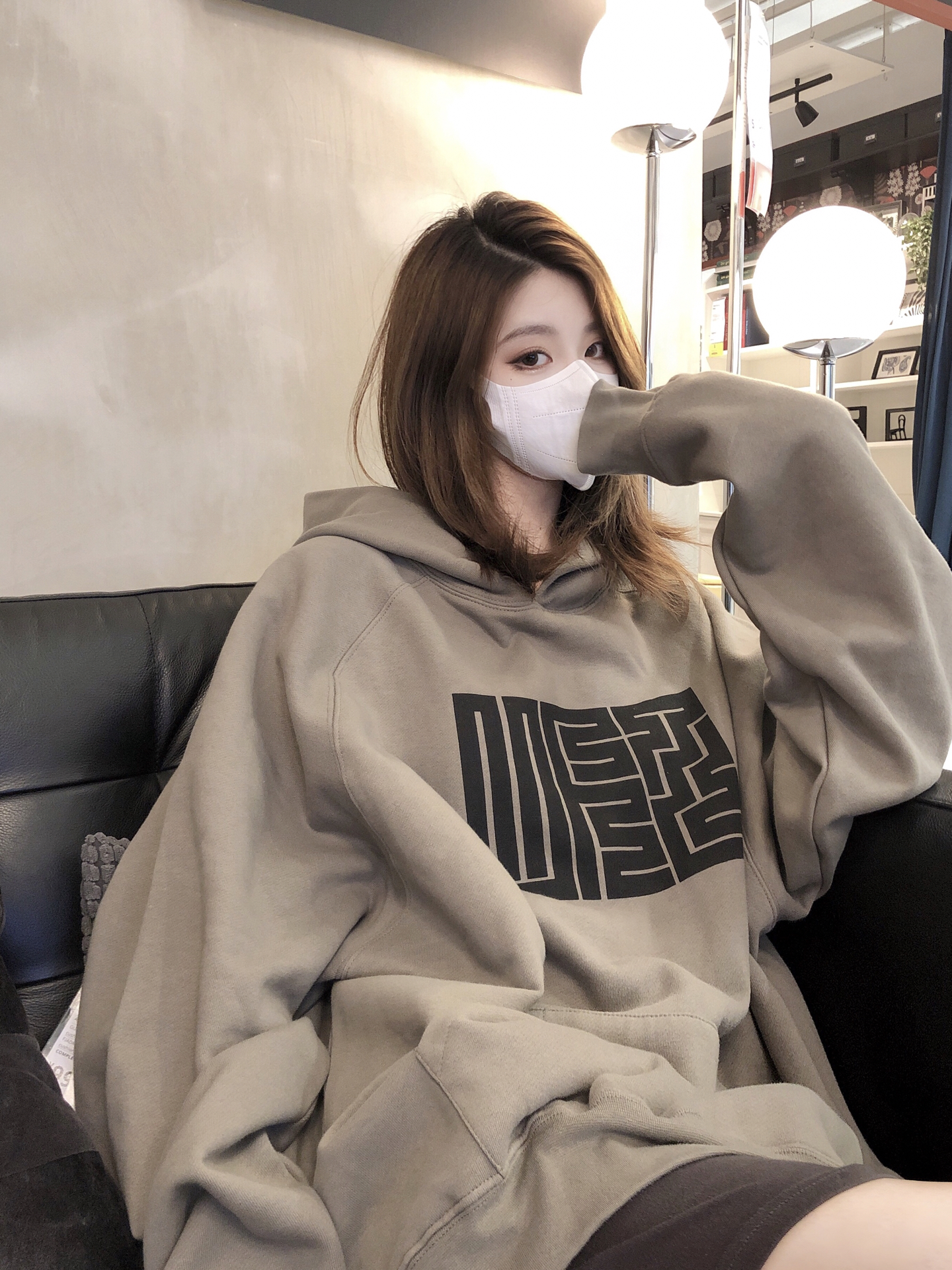 2022 autumn new Korean print American retro hooded large women's wear thin loose versatile sweater women