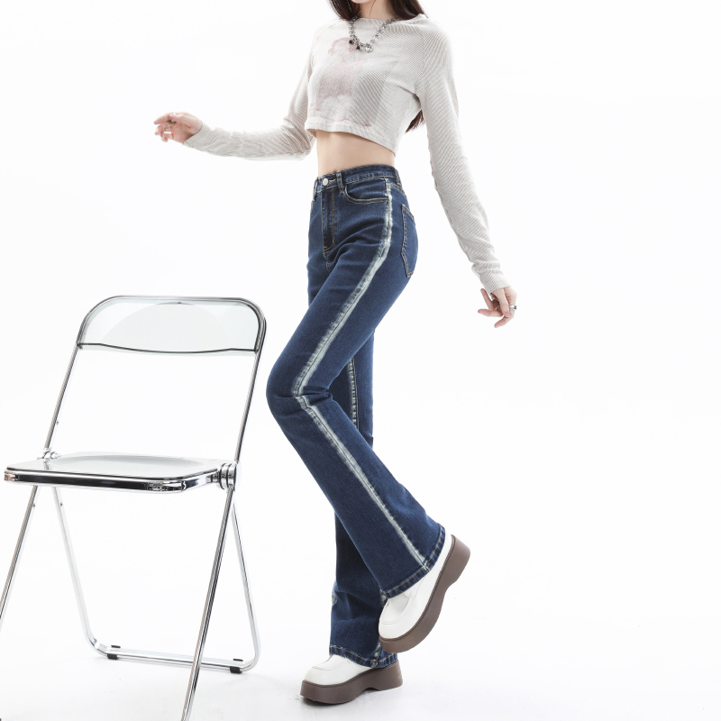 Real shot 2023 spring new micro-launched jeans women's high waist fashion straight loose wide-leg mopping pants