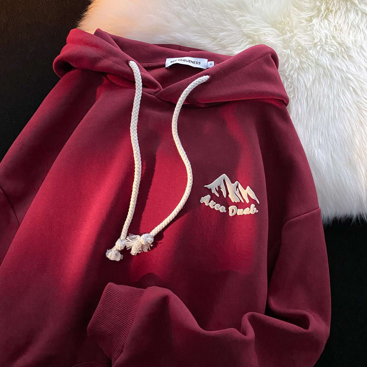Big fish scales 260g 100% polyester thin sweater women's hooded foam printing back bag double-layer cap
