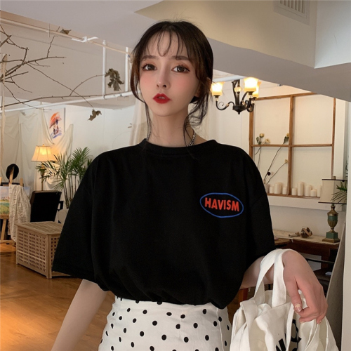 Real photo cotton summer new Korean style personalized print loose boyfriend style short sleeve T-shirt