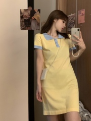 Real price real shot fragrant girl Polo knitted dress