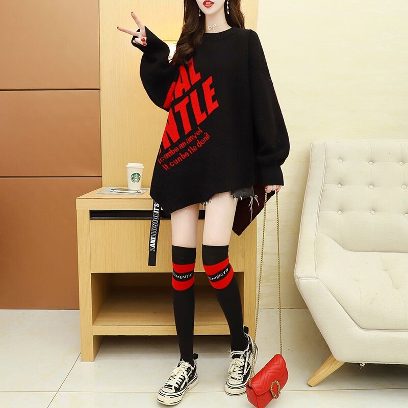 Irregular sweater women's middle and long autumn winter 2021 new Korean loose outer wear lazy wind versatile knitted jacket